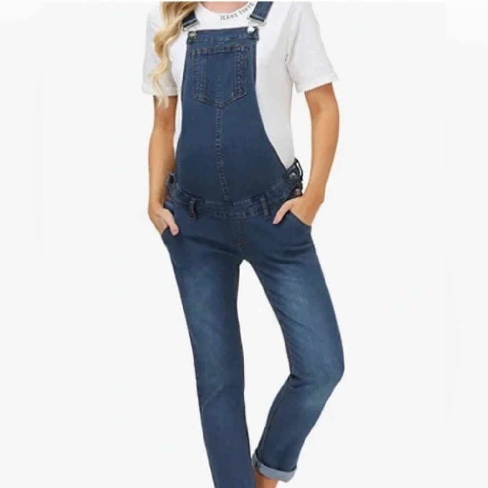 NWT Maternity Bib Denim Overalls Large